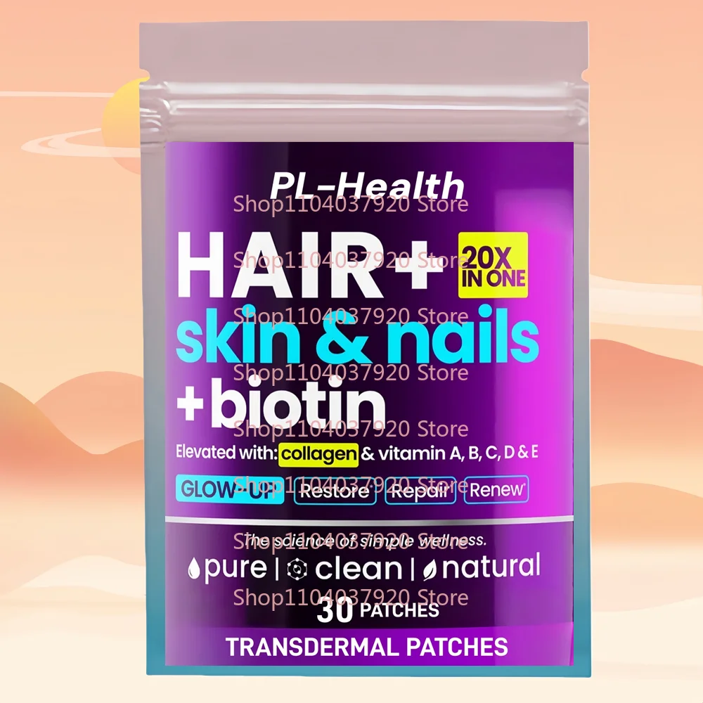 

30 трансдермальных пластырей для волос, кожи и ногтей с биотином и коллагеном для укрепления волос, здоровой кожи и сильных ногтей