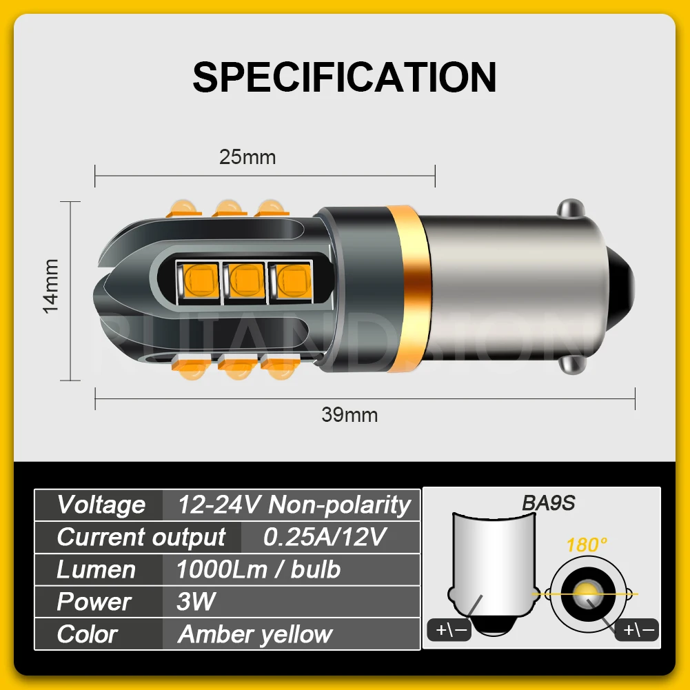 Ruiandsion 2pcs BA9S T4W H6W LED Bulbs Canbus 12 SMD No Error Interior Reading Lights Car Parking License Plate Lamps White