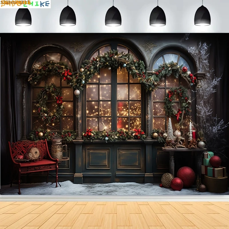 عيد الميلاد هدية صناديق قطار البخار خلفيات للتصوير الفوتوغرافي غرفة المعيشة العطلات السجاد الموقد أشجار الصنوبر خلفية VT-07