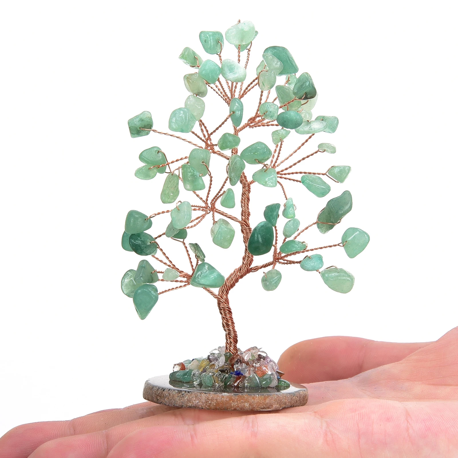 Lucky Crystal Tree Random Stone Base Natural Green Aventurine Money Tree for Positive Energy Crystal Tree Home Office Decoration