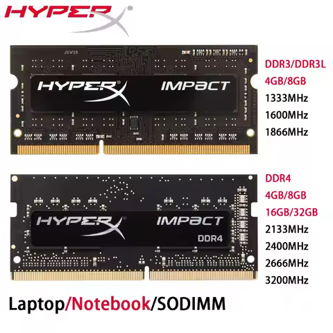 HyperX Laptop DDR4 DDR3 DDR3L RAM 32GB 16GB 8GB 4GB 1333 1600 1866 2133 2400 2666 3200MHz PC3-14900 SODIMM Memory Notebook RAMs