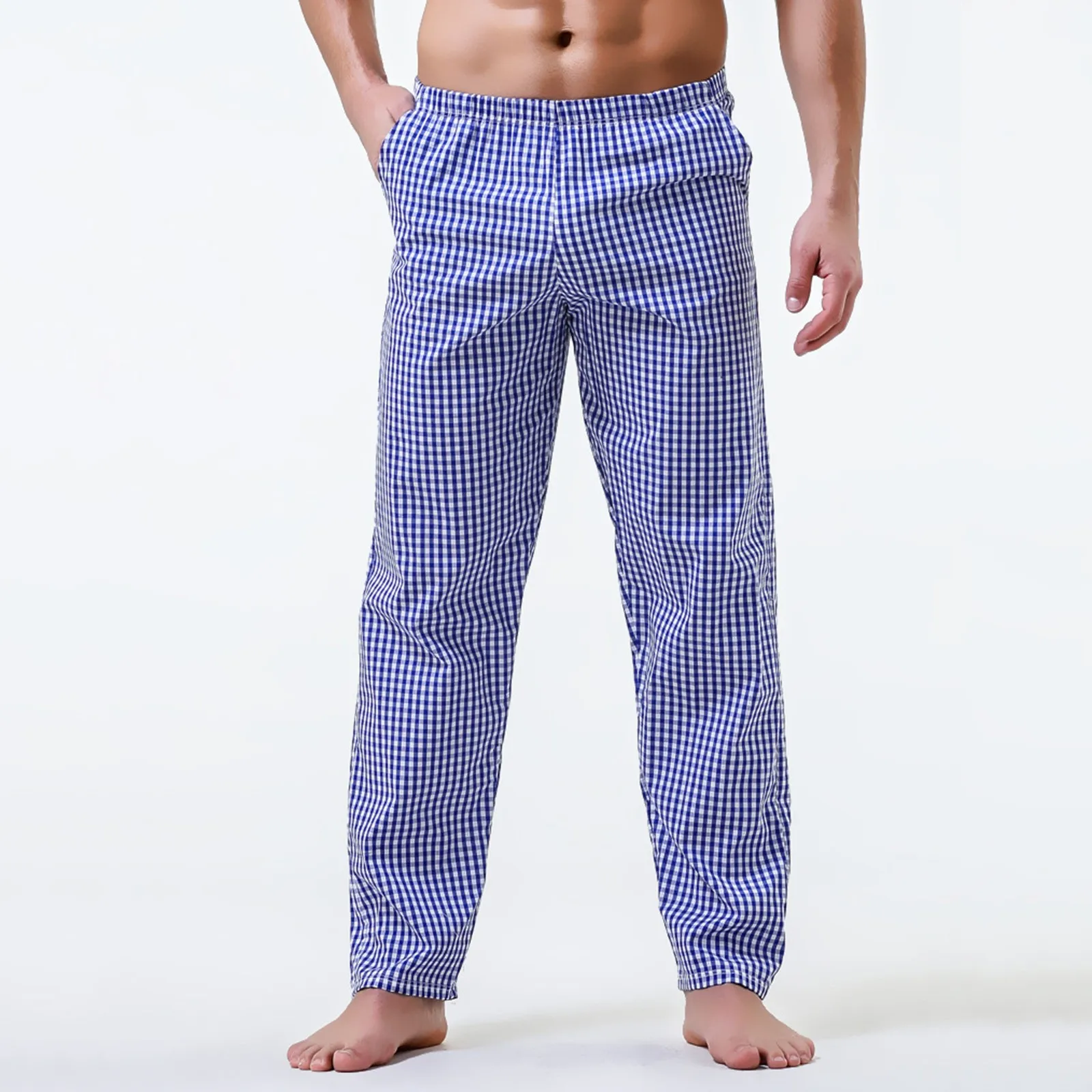 Pijama listrado de algodão masculino, calça de pijama masculina de cintura média, noite solta, roupa de casa confortável, multicolor