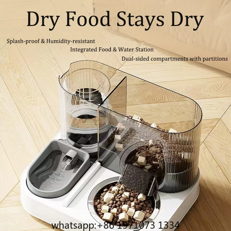 2-in-1 Automatic Pet Feeder & Water Dispenser, Dry & Wet Food Compatible Cat Dog Food Dispenser,   All-in-One Pet Food Water