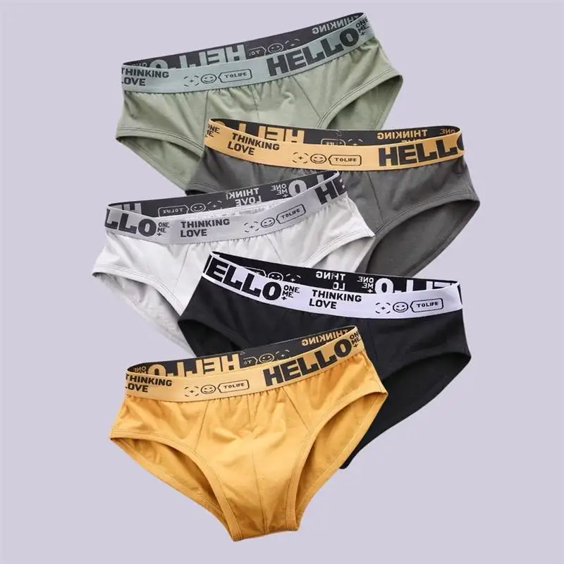 5Pcs/Men's Underwear High-quality Pure Cotton Sexy Triangular Shorts Men's Briefs Breathable Elastic Underpants Large Size L-5XL