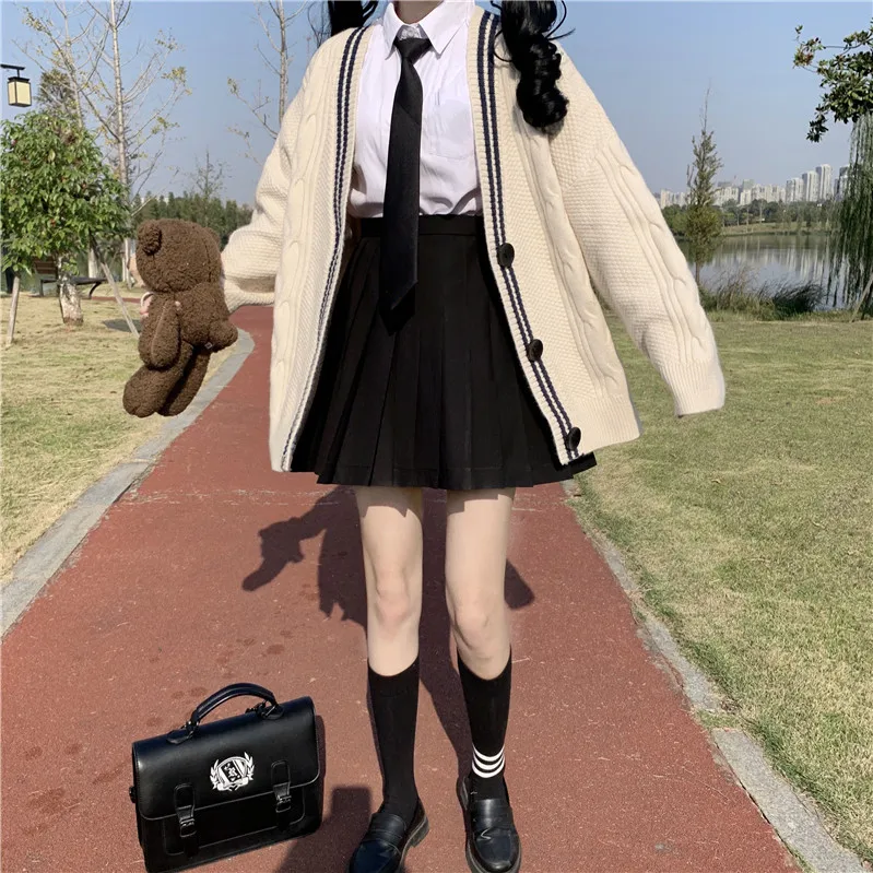 Varsity-Striped Cardigan Sweater for Women Long Sleeve Button-up Knitted Humble Cardigan High School Preppy Style Outfit