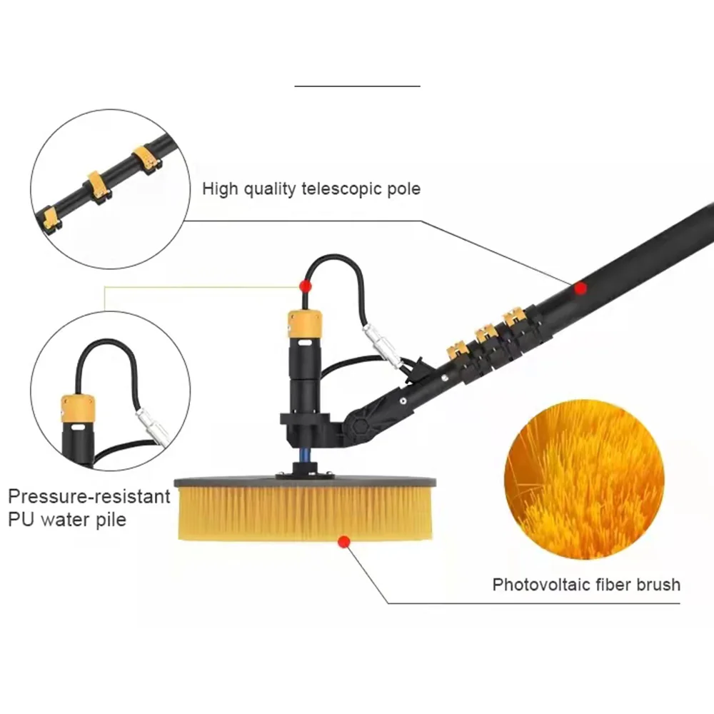 فرشاة تنظيف الألواح الكهروضوئية 5.5 متر 7.5 متر، فرشاة تنظيف اللوحة الكهروضوئية ذات الرأس المزدوج تلسكوبي، منظف الألواح الشمسية لـ Sol