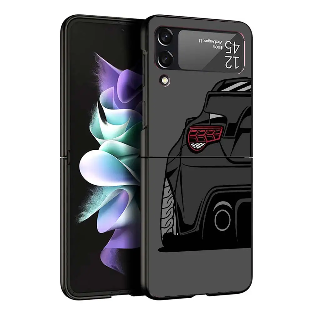 Capa Dura Preta para Samsung Galaxy Z Flip, Japão JDM Carros Esportivos Quadrinhos, Flip4, Flip3, Flip5 Padrão, Luxo