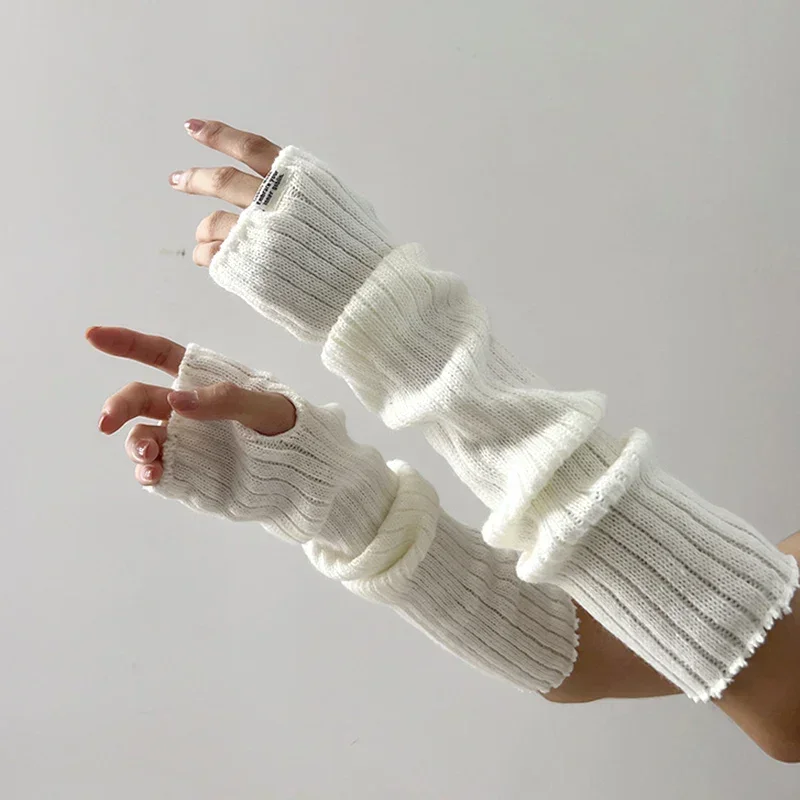 Manga de brazo de lana tejida, guantes sin dedos de punto largo fino, guantes femeninos suaves cálidos para montar, calentadores de brazo para mujer para Otoño e Invierno