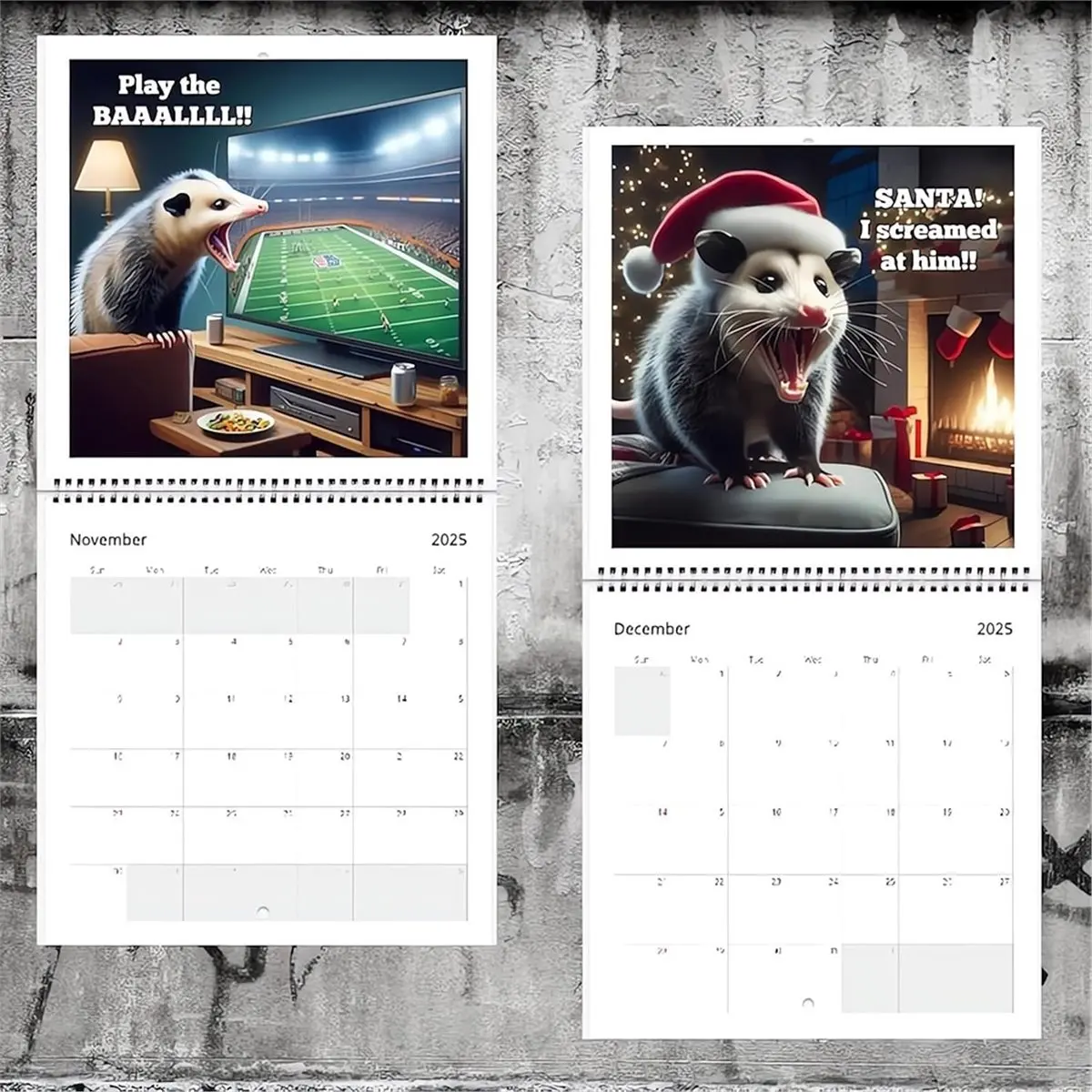 A67T NEW 2026 Scream Possums Calendar January to December Thick, Full-Color Monthly Pages Gag Gift for Animal Lovers 2pcs