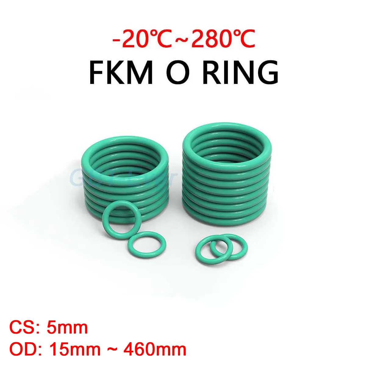 

FKM Green Fluorine Rubber O Ring CS 5mm OD 15mm ~ 460mm O-Rings Sealing Gasket Washer Oil Resistant Acid & Alkali Resistant
