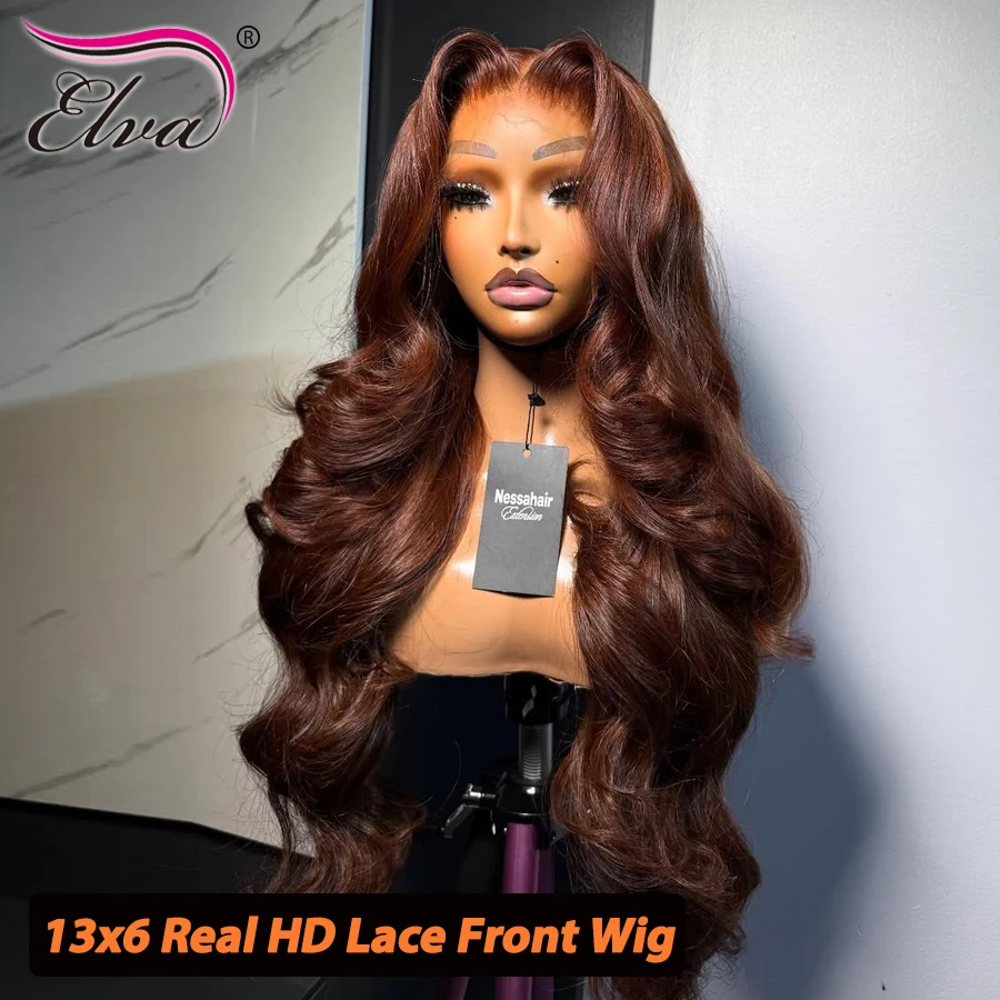 البني المحمر الجسم موجة الملونة 13X6 HD شفافة كامل الدانتيل الباروكات الأمامية شعر الإنسان الترا المجهزة نسج سريع شعر مستعار عذراء الشعر