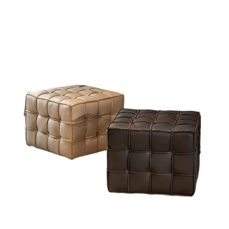 

New living room shoe stool cube household leather stool square leather dressing stool