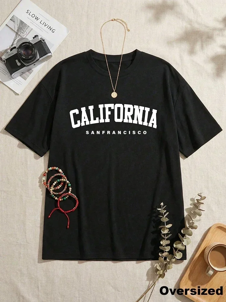 Women Oversize T-shirt California Printed Short Sleeve O-neck Cotton Tees Spring Summer Daily Casual Fashion Top Women's Clothes