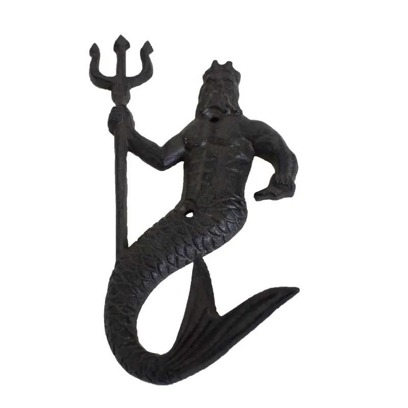 Nordic style cast iron crafts Mermaid shape Wall hook hanging Retro creative Personality Decoration for Home Living room