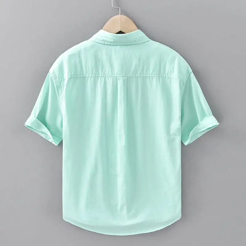 

Men's Youth ort Sve irt Loose Fit Summer Sle Casual Pure Color Flip Collar Thin Fabric Men's Faion Summer irt