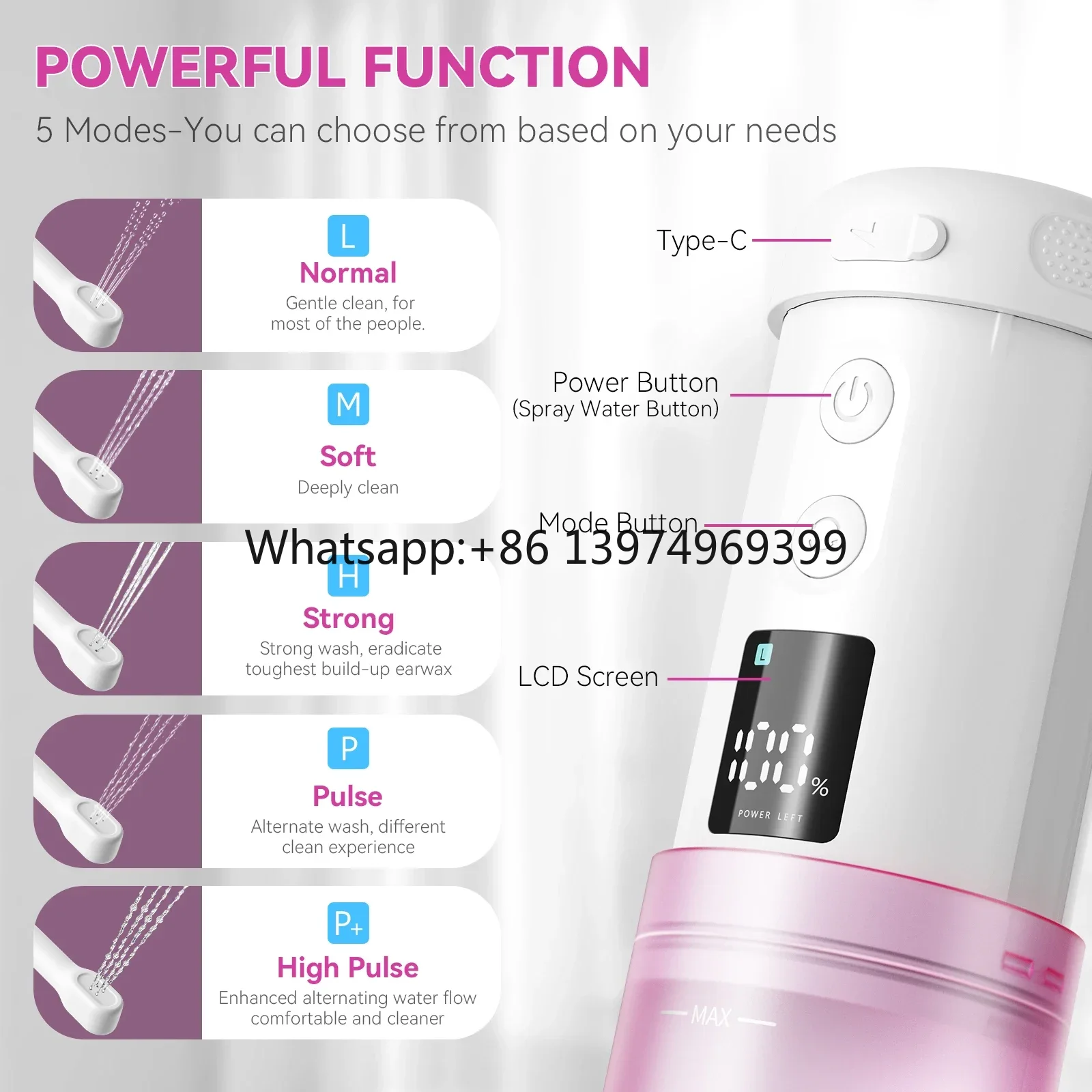 B10-P Factory New Portable Travel Electric Bidet Sprayer 5 Modes Feature Type-c Rechargeable Convenient Bidet Home on the Go Use