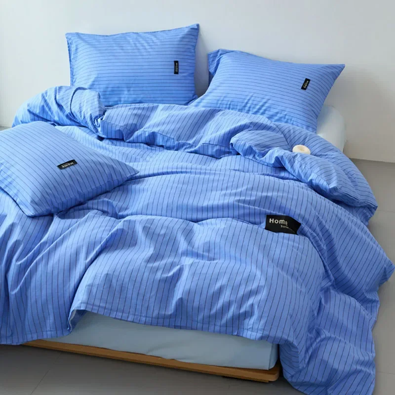 Japanese 100% Cotton Striped Bedding Set Simple Skin-Friendly Quilt Cover Kit with Sheets High Quality Super Soft Home Textile