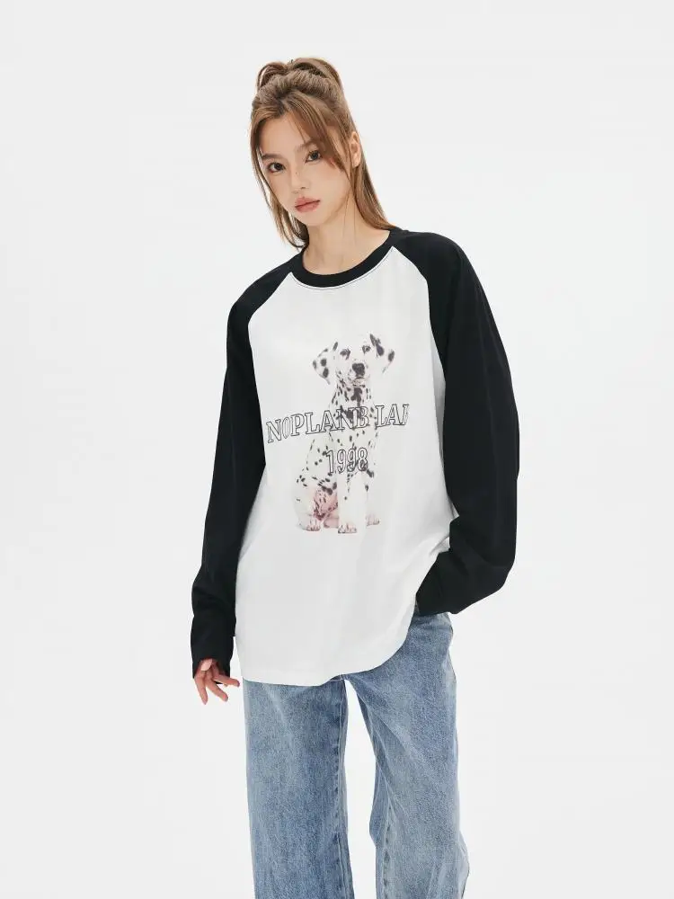 Tawaaiw American Retro Patchwork Print Pet Dog T Shirt Women Clothes Long Sleeve Korean Fashion Spring Y2k Kawaii Graphic Tees