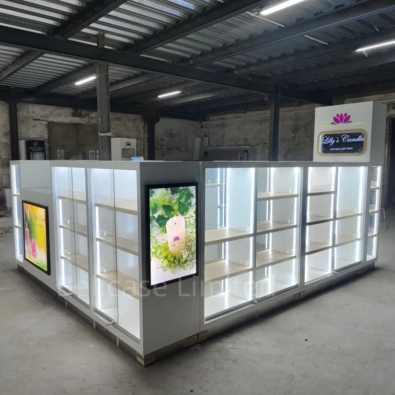 Personalizado Flower Display Cabinet com Luz LED, Quiosque De Vidro, Candle showcase, Retail Store, Alta Qualidade