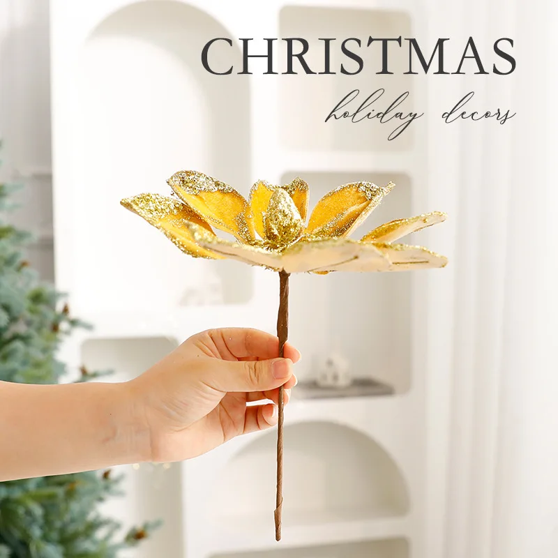 Sequins Artificial Imitation Christmas Flower Mesh Gauze Art Tabletop Decorative Ornaments High-grade Velvet Xmas Tree Decor