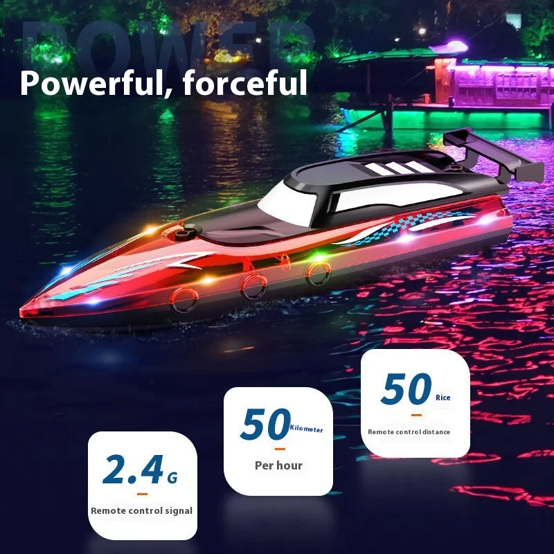 

2.4G Dual-Motor RC Racing Boat High-Speed Waterproof with LED Lights Ready-to-Run Remote Control Boat Toy for Entertainment