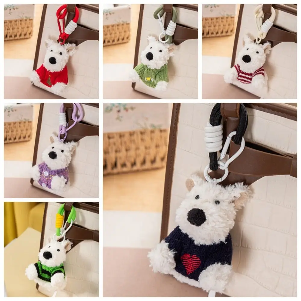 Colgante de bolso de las Tierras Oeste de peluche, llavero de muñeco de cachorro de peluche de Animal de dibujos animados antipérdida, colgante de coche de felpa bonito, colgante de bolso