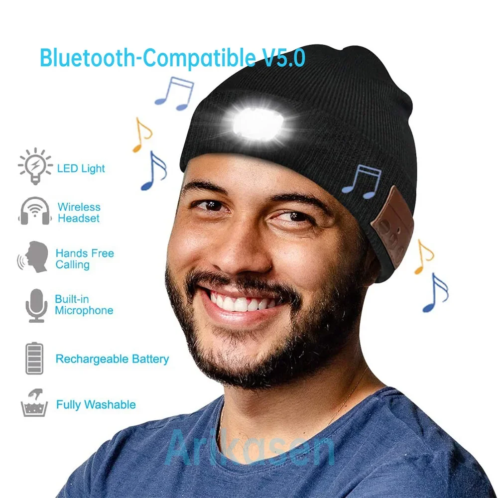 قبعة صغيرة لاسلكية مع ميكروفون من Arikasen ، قبعة دافئة للشتاء ، سماعات بلوتوث ، قبعة رياضية ، هاتف حر اليدين