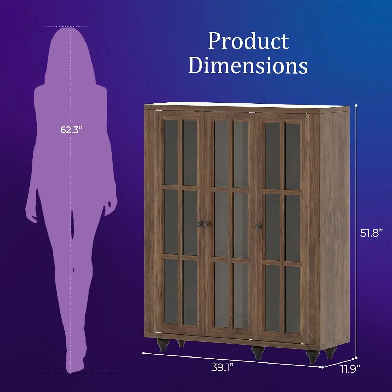 51“ Glass Display Cabinet, Curio Display Cabinet with 3 Glass Doors & Movable Shelves, China Cabinet Cedenza Storage Cabinet Boo