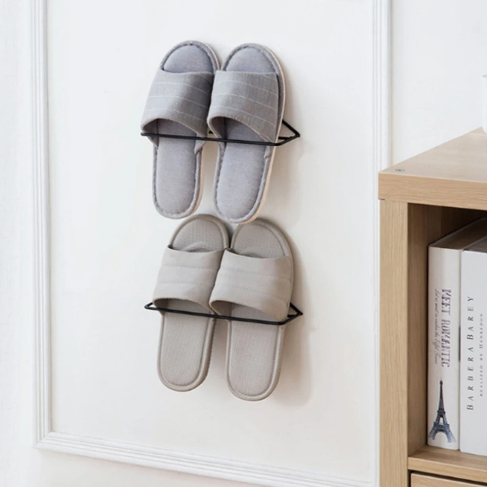 

2Pcs Wall Mounted Shoes Rack Rustproof Iron Construction Compact Shoe Holder for Small Spaces Slippers Sneakers Storage Shelf