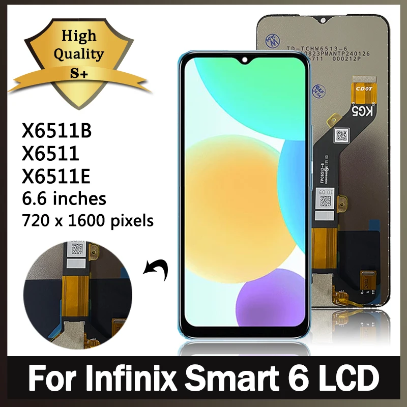 6.6“Screen For Infinix Smart 6  X6511 X6511B X6511E LCD Display Touch Screen Digitizer Panel Assembly Replacement Repair Parts