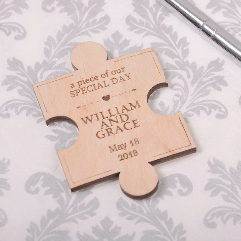 Nowoczesne zapisz datę drewno zapisz datę magnes rustykalne Puzzle zapisz datę magnesy na lodówkę magnes ślubny