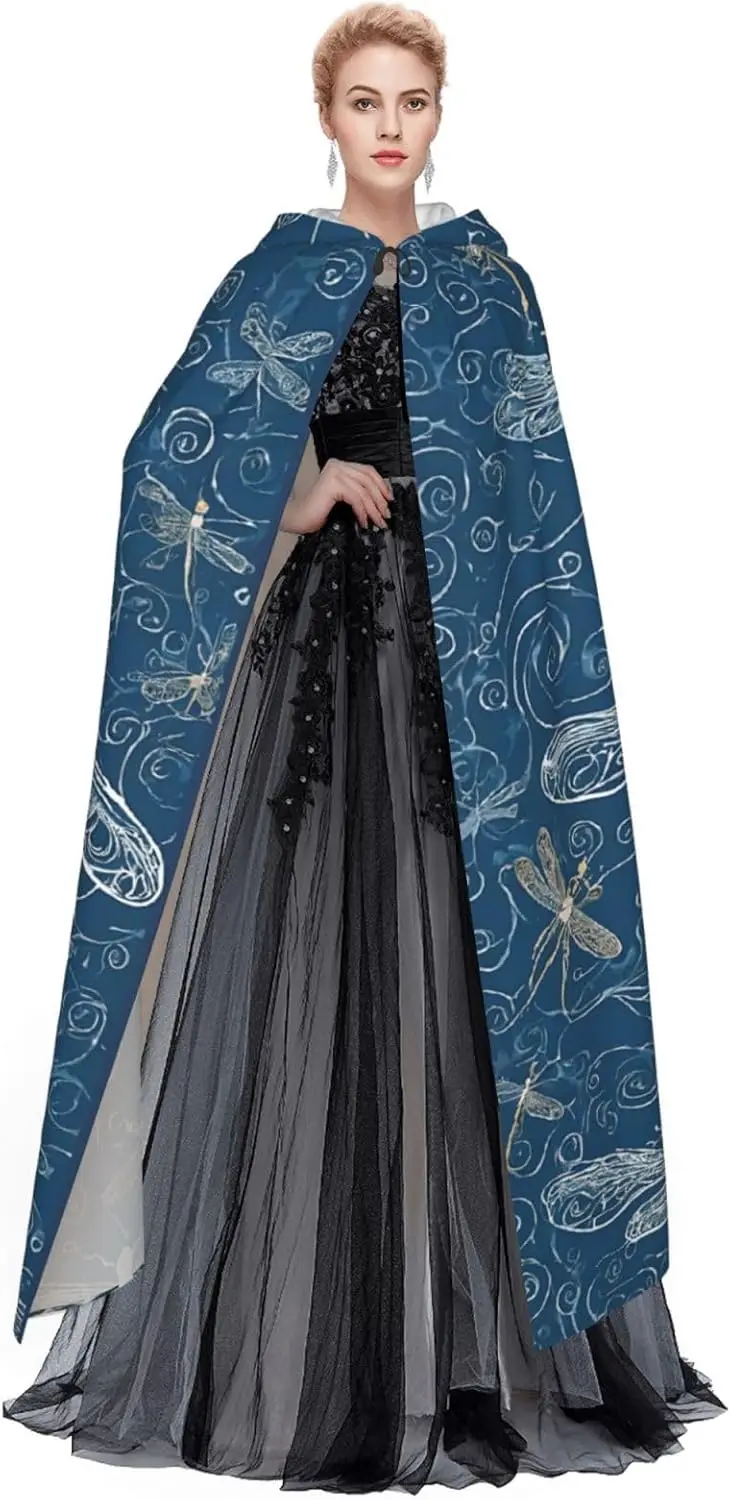 블루 드래곤플라이 풀 렝스 후드 케이프 망토 할로윈 코스프레 의상 성인용