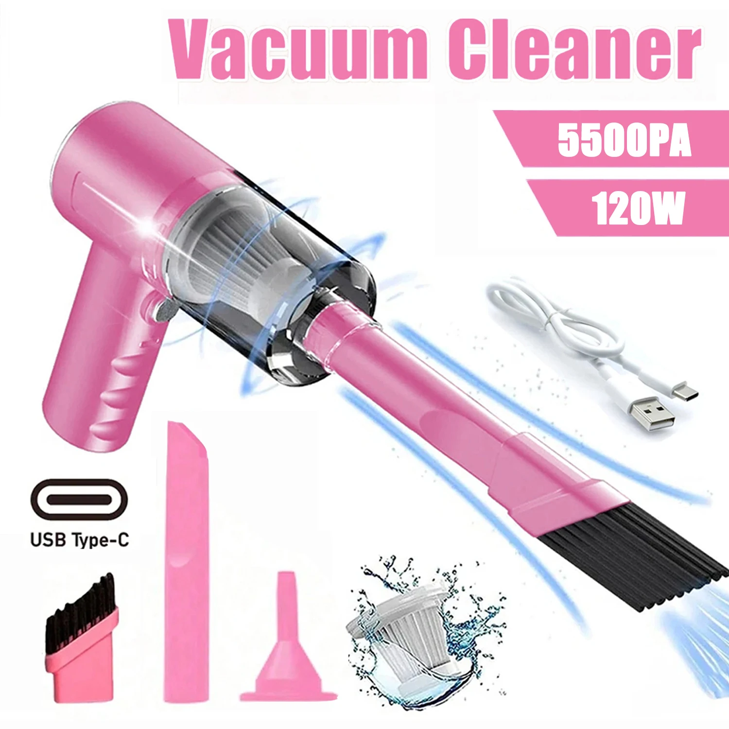 Vehicle Wireless Vacuum Cleaner Multi-functional Handheld Portable Cordless Vacuum with Brush Rechargeable Strong Suction