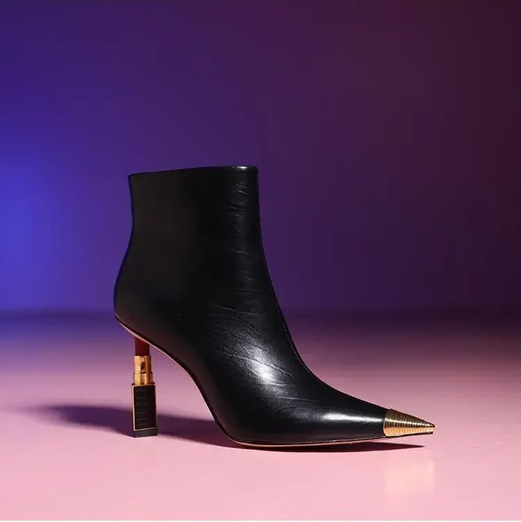 Stivali Chelsea con tacco alto a punta Stivali corti impermeabili da donna con design con cerniera alla moda 2025 Scarpe da donna primaverili e autunnali