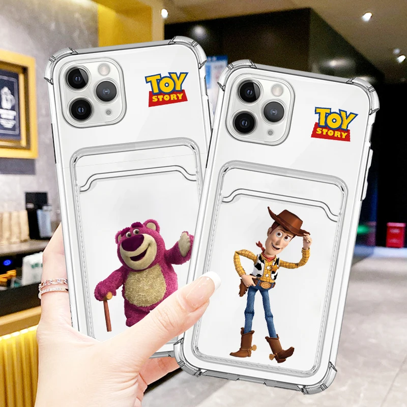 

Disney Toy Story Cute For iPhone 15 14 13 12 11 XS XR X 8 7 Pro Max Plus Mini Photo Card Bag Transparent Soft Phone Case