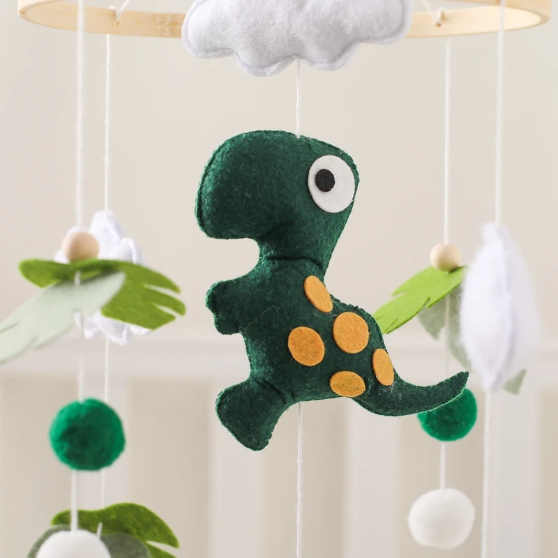 Crib Mobile Bed Bell Bracket Wooden Baby Rattles Toys Soft Felt Dinosaur Animal Musical Bed Bell Hanging Crib Bracket Baby Gifts