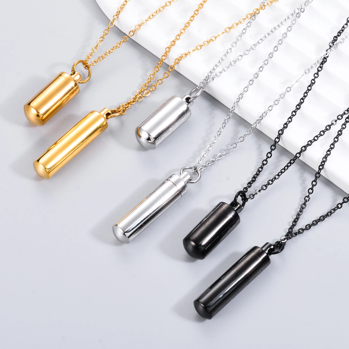 Cylinder Ashes Urn Pendant Charm Stainless Steel Cremation Memorial Necklace Jewelry 3 Colors