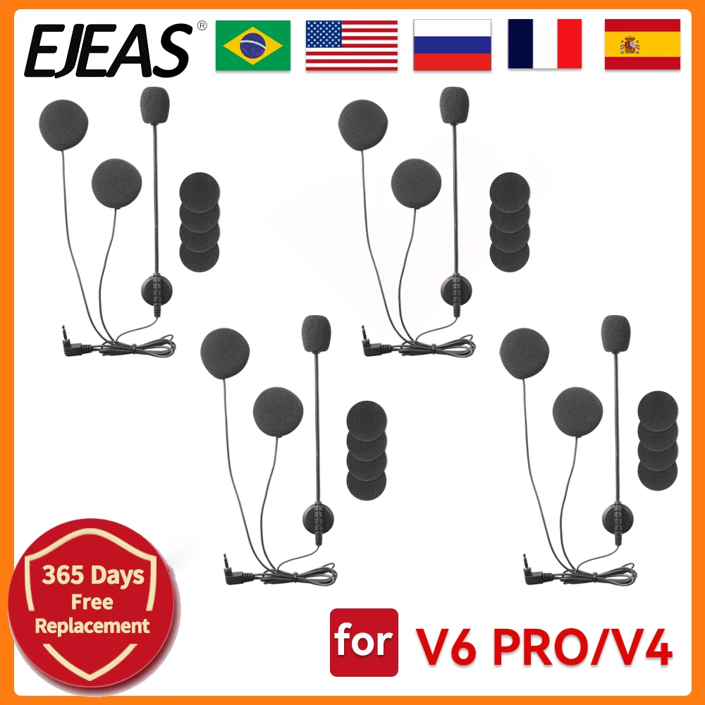 

4/1PCS EJEAS 3.5MM Microphone Speaker Headset and Helmet Intercom Free Velcro for EJEAS V6 Vnetphone V4 Motorcycle Interphone