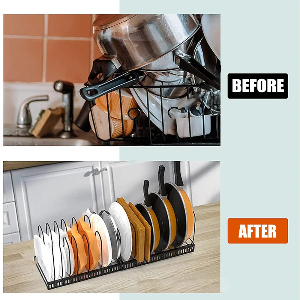 Multi-Functional Dish Bowl Drying Shelf Cookware Storage Rack Adjustable Pan Pot Storage Organizer Kitchen Accessories