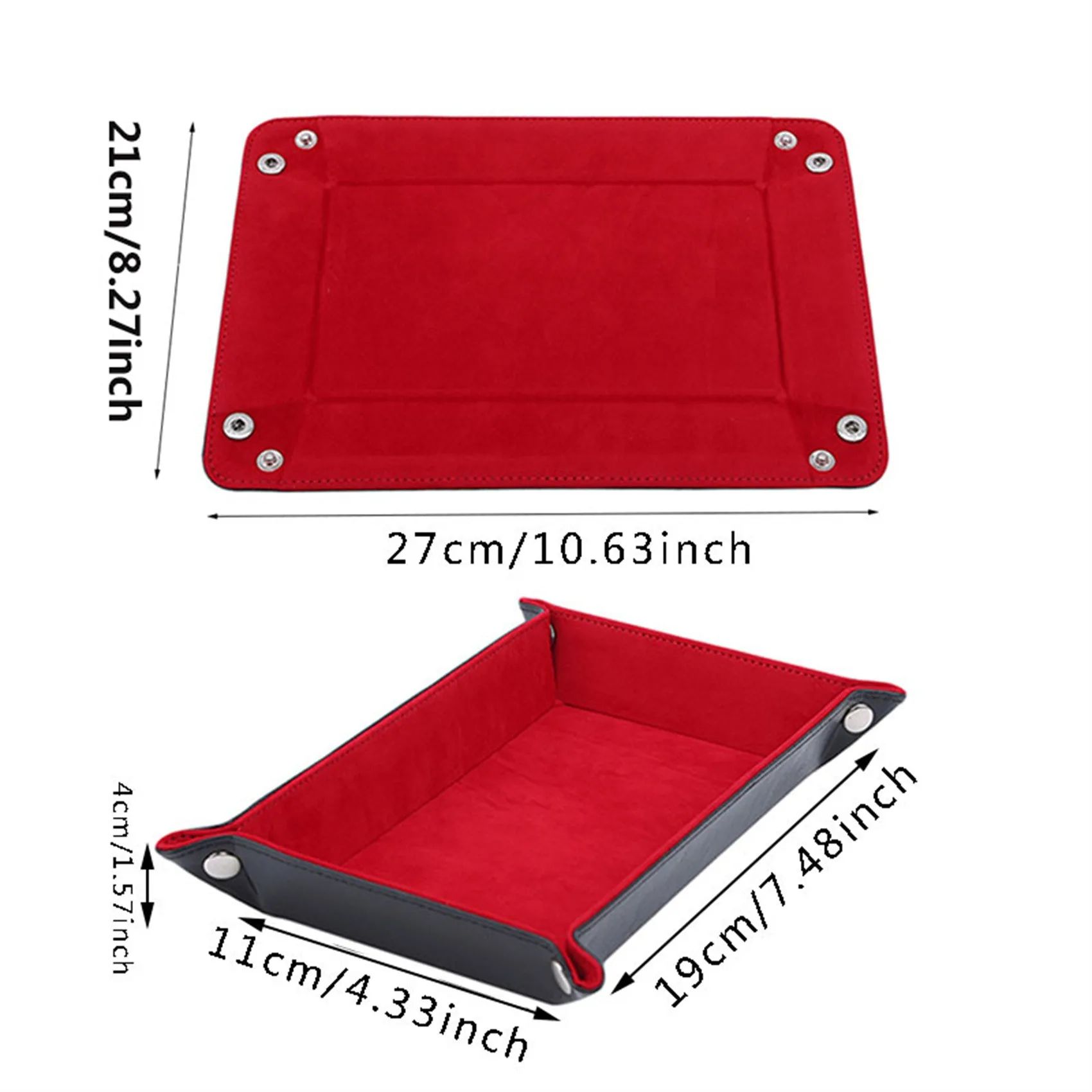 Rectangle Storage Tray PU Leather Velvet Folding Dice Tray Table Games Key Wallet Coin Organizer Trays Sundries Serving Tray