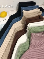 Suéter feminino de gola alta, pulôver coreano, tops de inverno, jumper outono, 2021