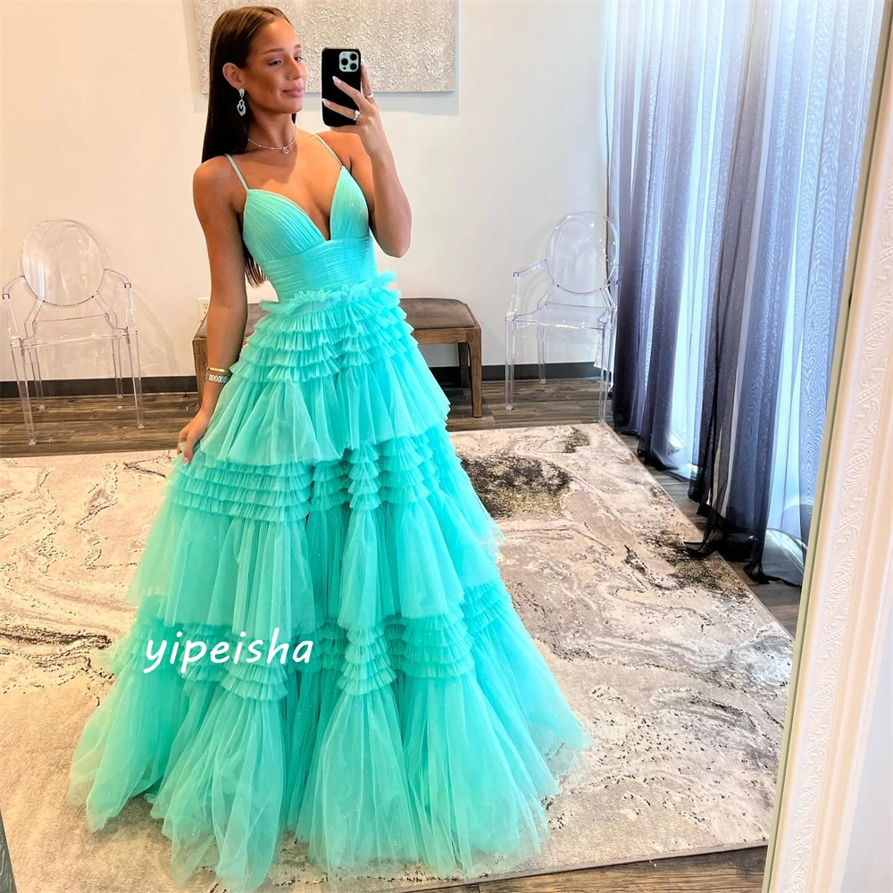 Abito da ballo semplice personalizzato, sexy, casual, con cinturino per spaghetti, abito Quinceanera, gonne lunghe fino al pavimento a strati, sera in organza