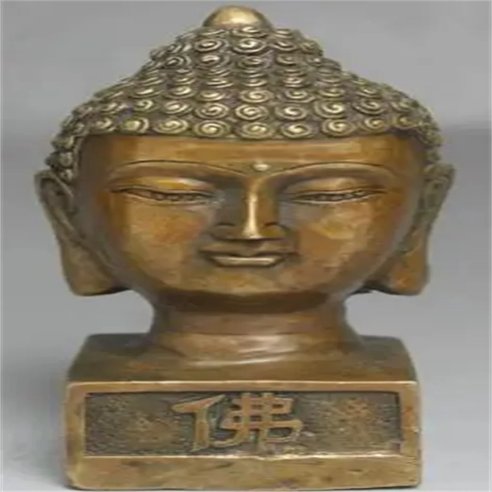 

Chinese Old Buddhism Temple Bronze Shakyamuni Sakyamuni Buddha Head Bust Statue