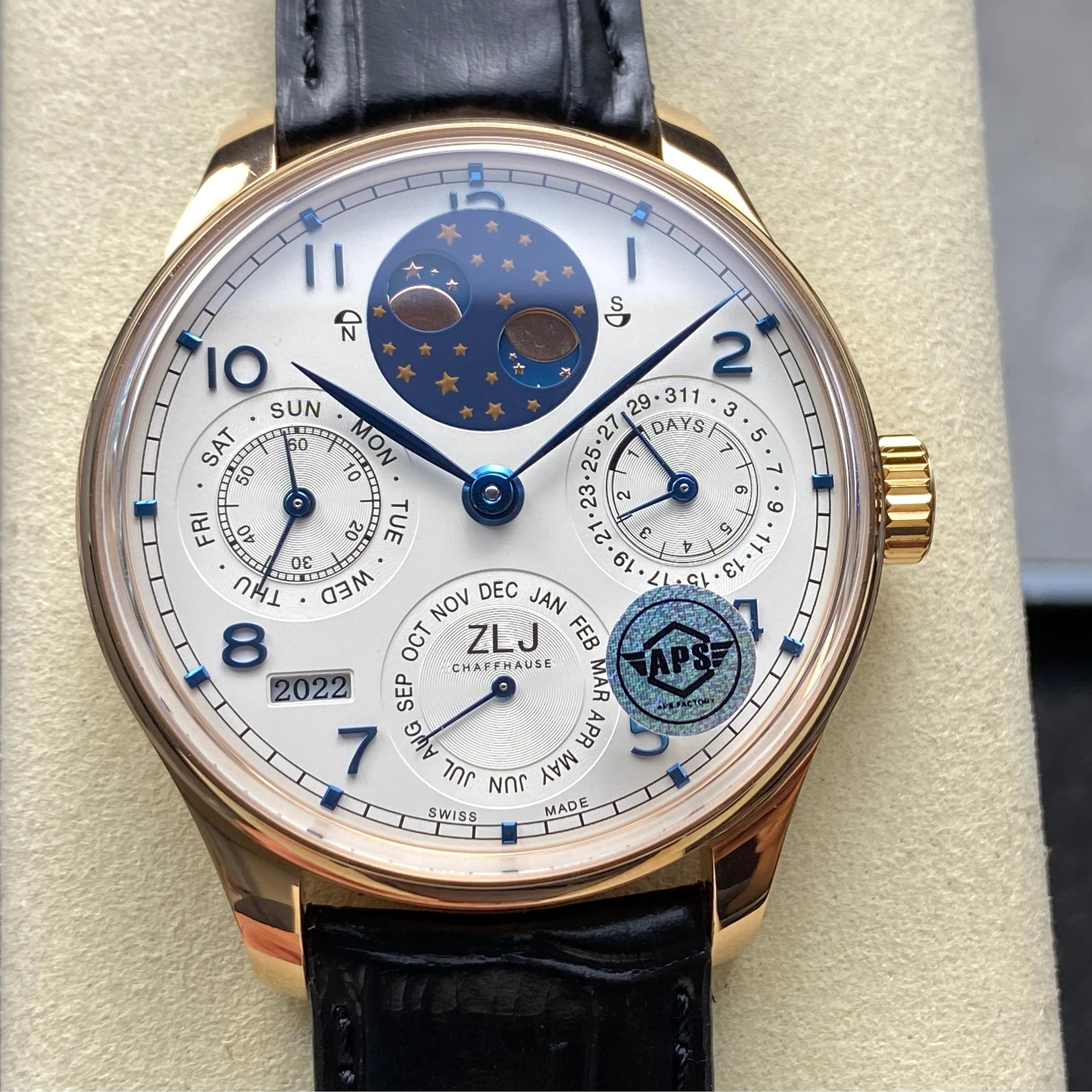 

Мужские полностью автоматические механические часы с вечным календарем, мужские часы с календарем недели и фазой Луны, персонализированные водонепроницаемые часы с поясом