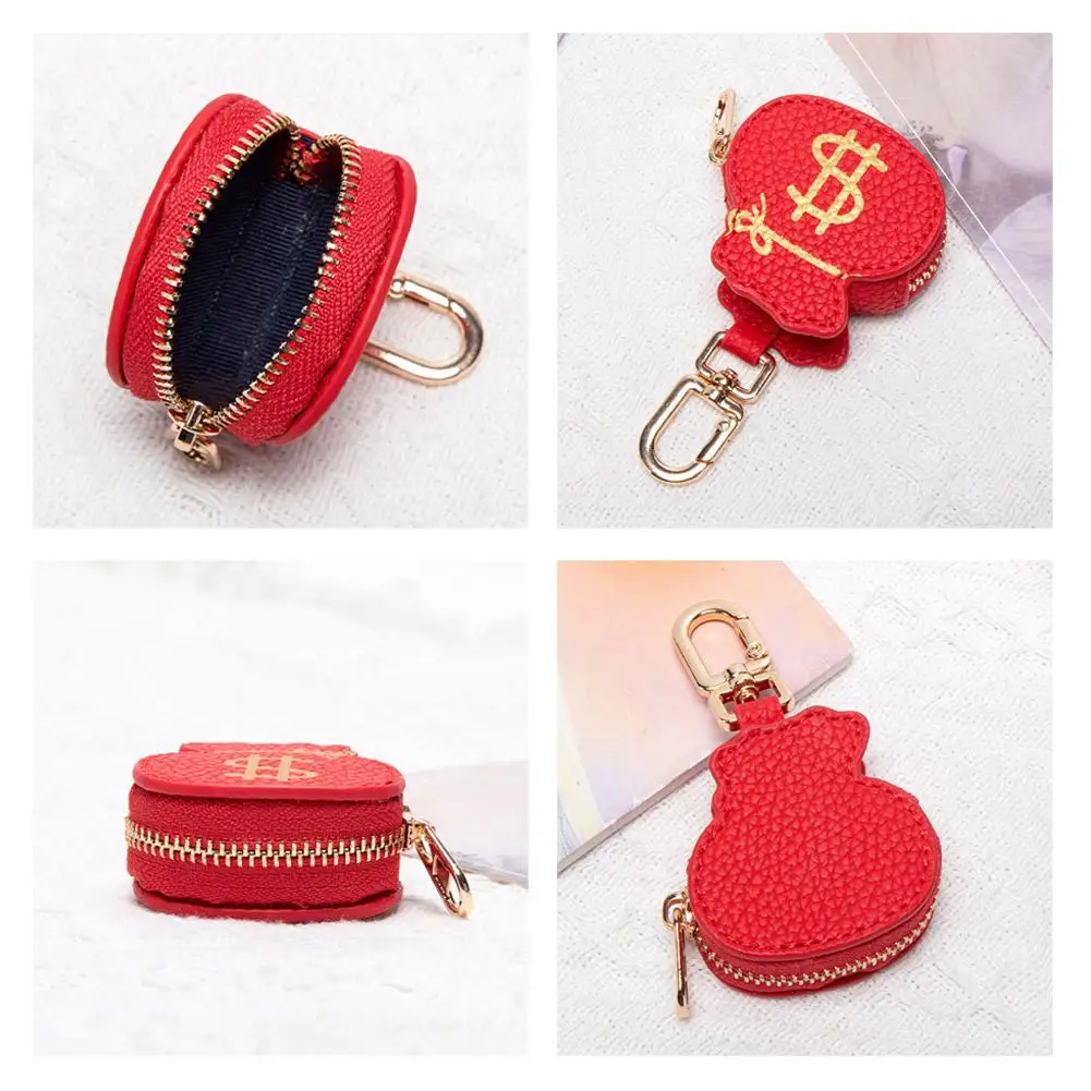Kreatywny portfelik na monety w kształcie czerwonego woreczka pieniężnego, wykonany ze skóry PU, uroczy breloczek z pandą, mini woreczek do przechowywania, mały, wykwintny prezent na Boże Narodzenie.
