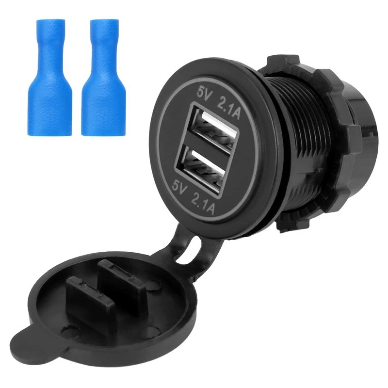 5V 4.2A Dual 2USB Charger Socket Adapter Power Outlet for 12V 24V Car Motorcycle(blue)