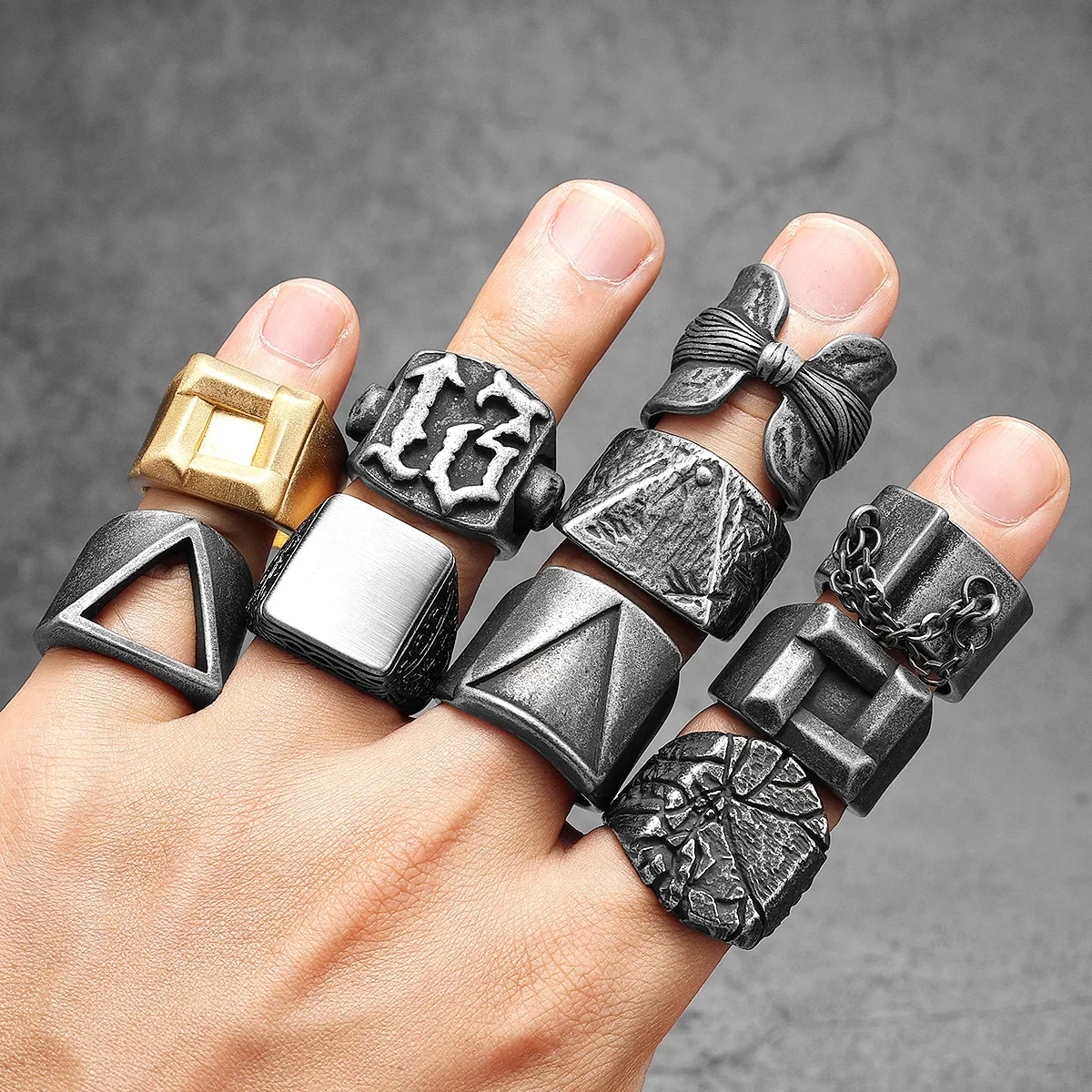 Retro Geometry Texture Men Rings Stainless Steel Women Fashion Jewelry Punk Trendy Luxury New In Accessories Gift Wholesale view 4