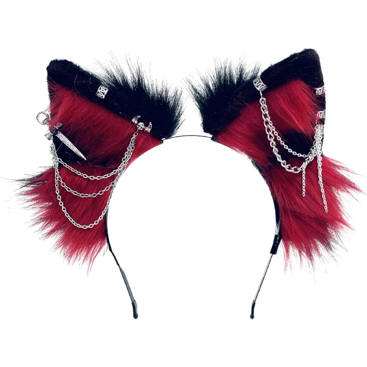 Wolf Ears Tail Set Fox Wolf Headbands Clips Fluffy Cosplay Costumes, Gothic Punk Accessories for Halloween