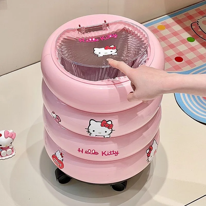 Sanrio Cute Hello Kitty Round Double-Layer Rolling Trash Can Dust-Proof Odor Isolation Flip Lid Flip Lid Household Waste Bin view 2