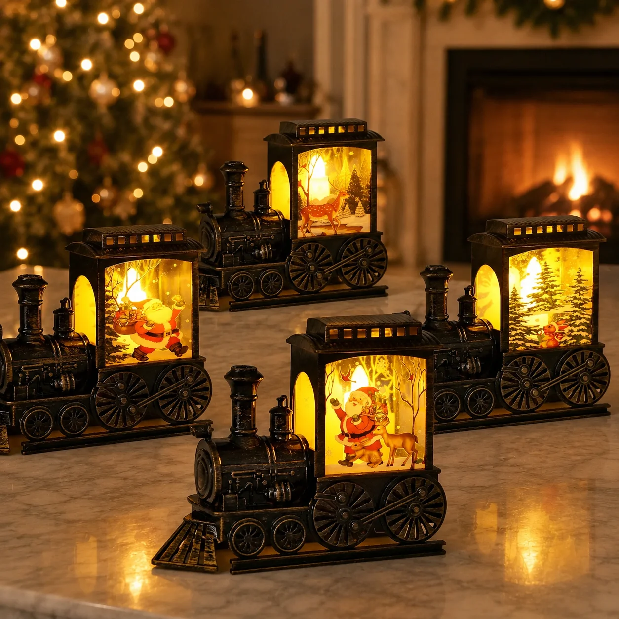 Vintage LED Christmas Train Night Light Battery Powered Portable Lantern Santa Holiday Table Decor Home Party Xmas Decoration
